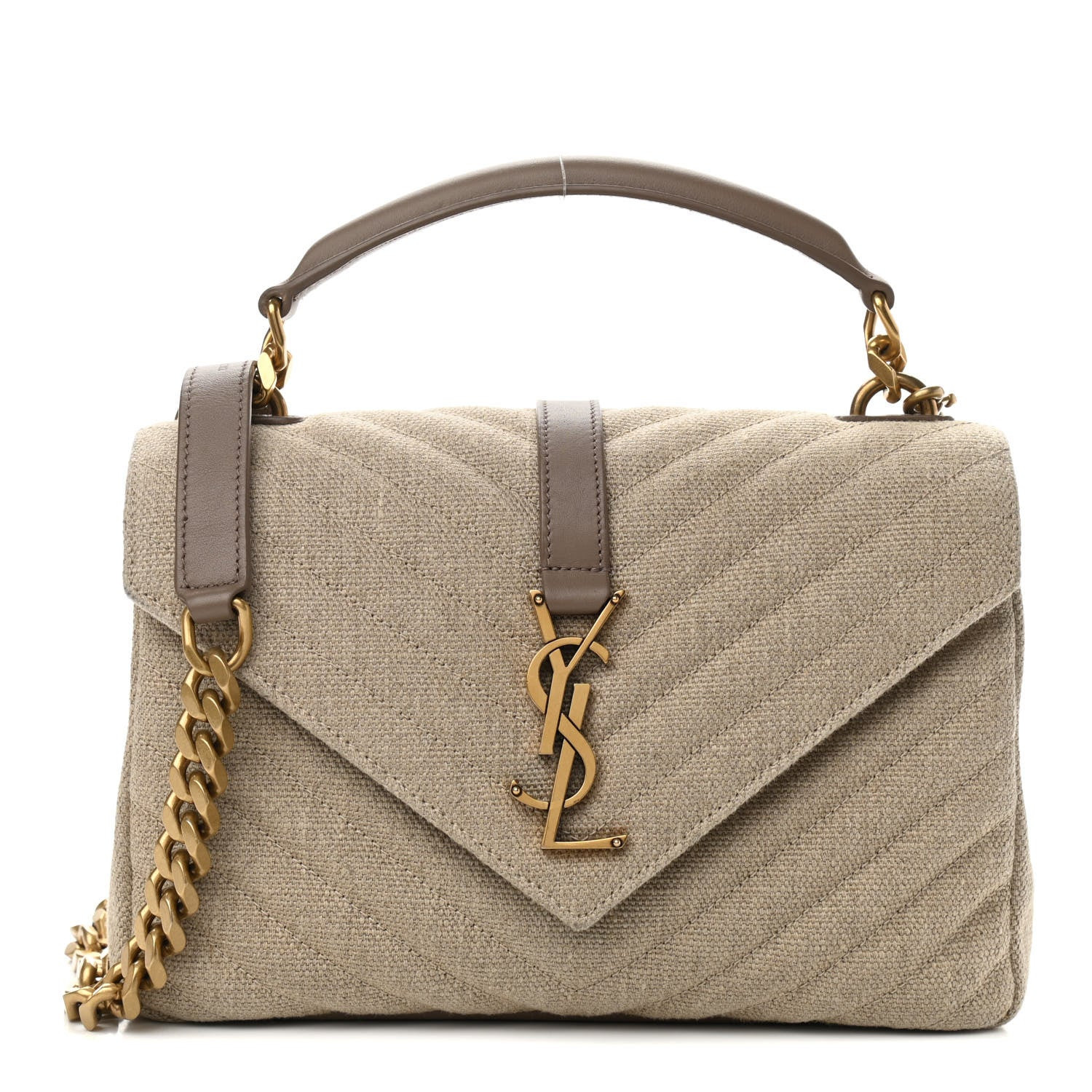SAINT LAURENT Linen Quilted College Medium Chain Bag Taupe | FASHIONPHILE | Fashionphile