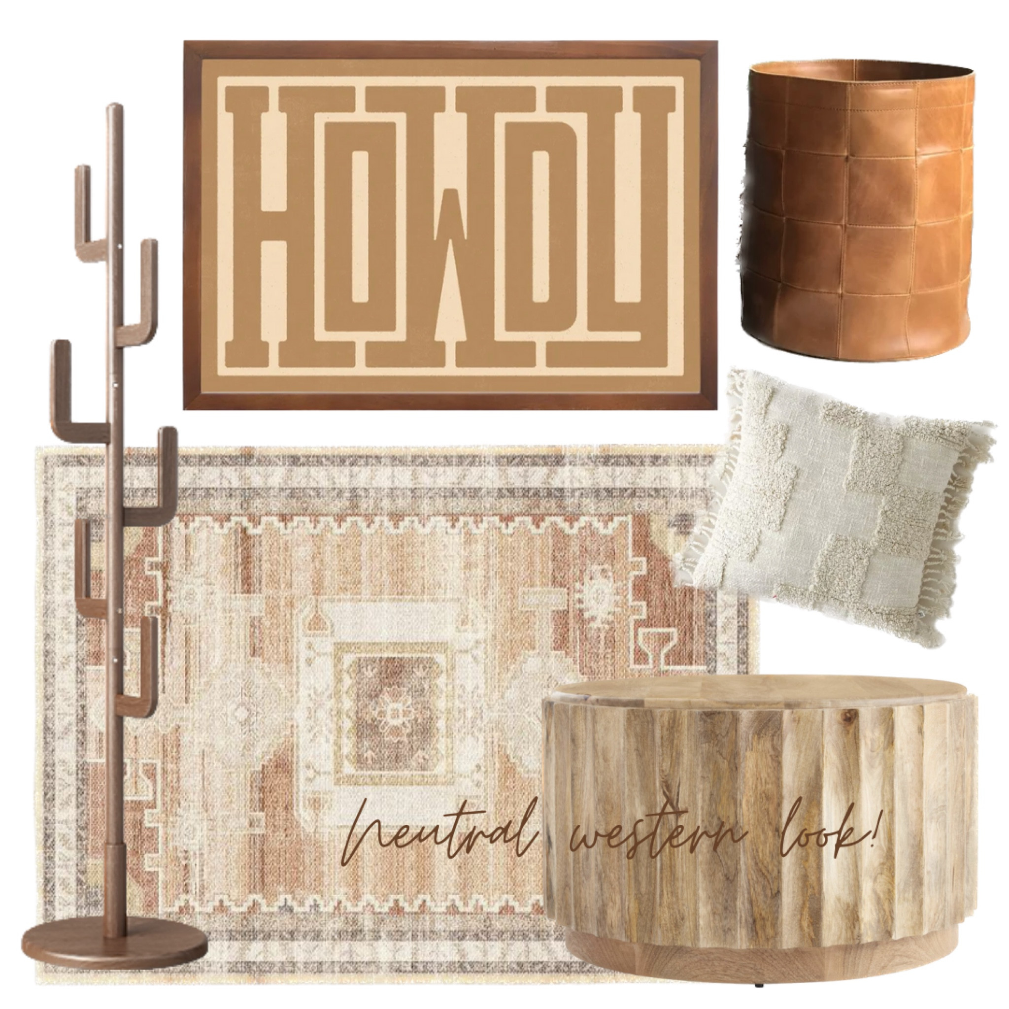 Neutral western home decor.
#western #neutral #homefinds #homedecor #coffeetable #arearug #throwpillow #storagebasket #howdy #printable #coatrack #westernfinds #westernhome #westernboho #westernneutral #livingroom #westernliving 

#LTKstyletip #LTKSeasonal #LTKhome