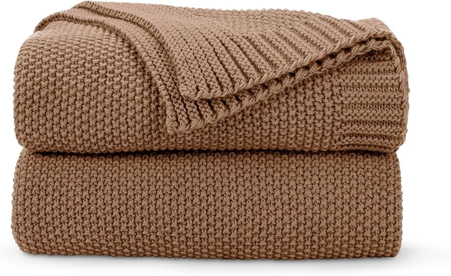 CozeCube Caramel Brown Throw Blanket for Bed, Soft Cozy Cable Knit Throw Blanket for Twin Bed, Li... | Amazon (US)