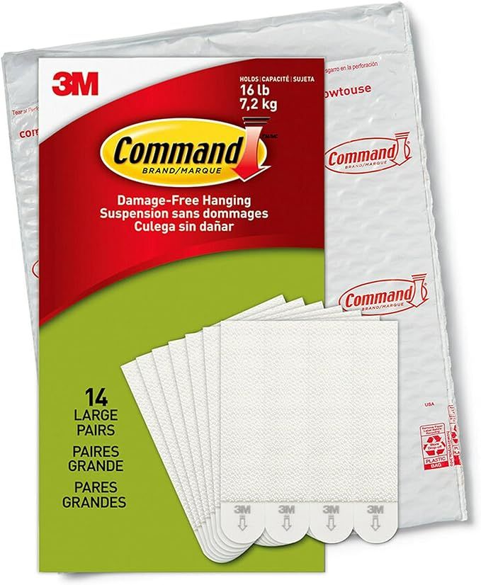 Command Large Picture Hanging Strips, White, Holds up to 16 lbs, 14-Pairs, Easy to Open Packaging | Amazon (US)