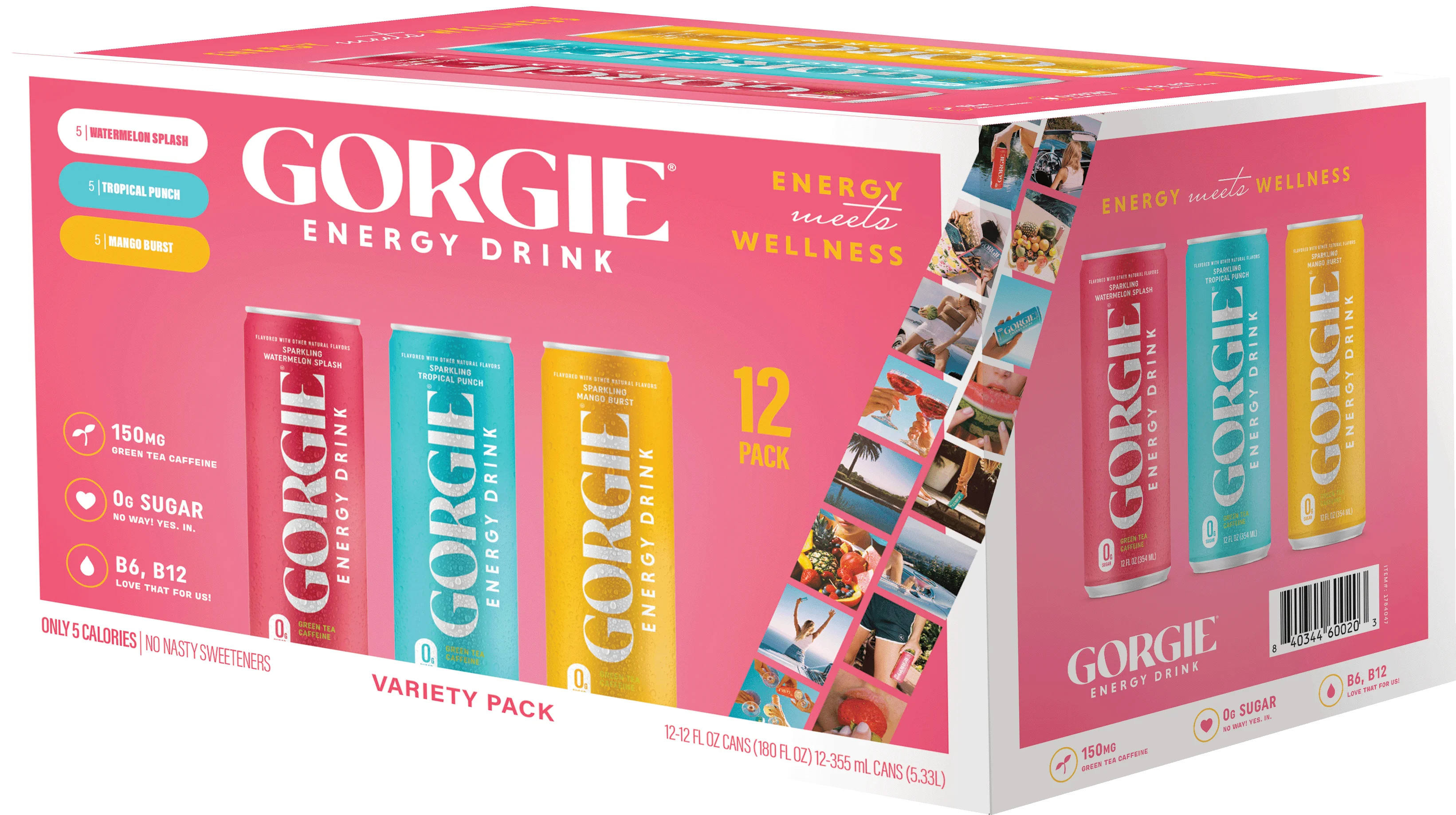 GORGIE Sparkling Energy Drink Variety Pack, 0 Sugar, Natural Caffeine from Green Tea, 12 fl oz (P... | Walmart (US)