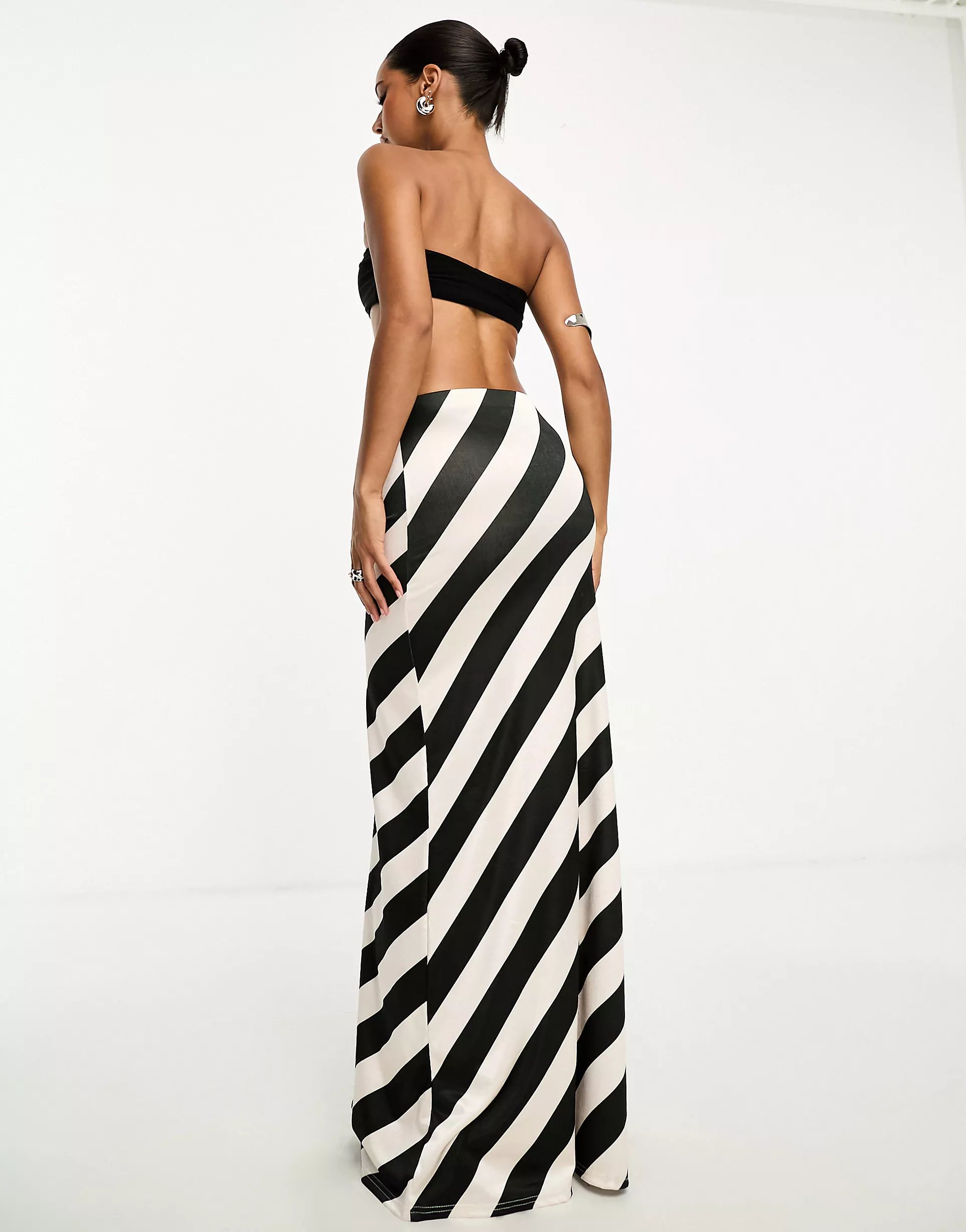 ASOS DESIGN satin twill maxi skirt in mono stripe | ASOS (Global)