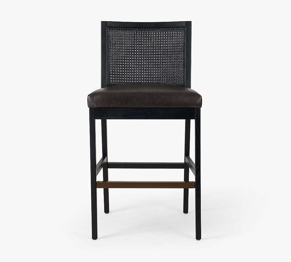 Lisbon Cane Leather Stool | Pottery Barn (US)