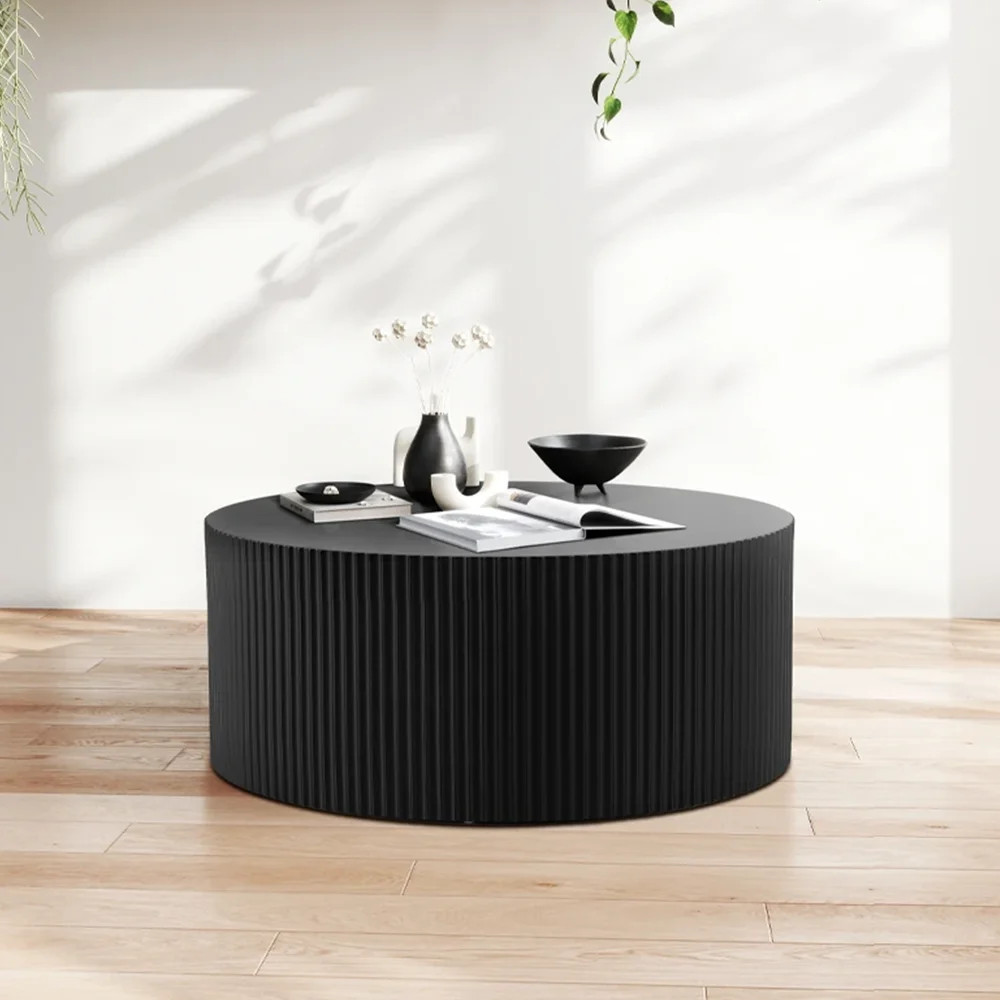 Kevinplus Modern Waterproof Round Wood Coffee Table, Black | Walmart (US)