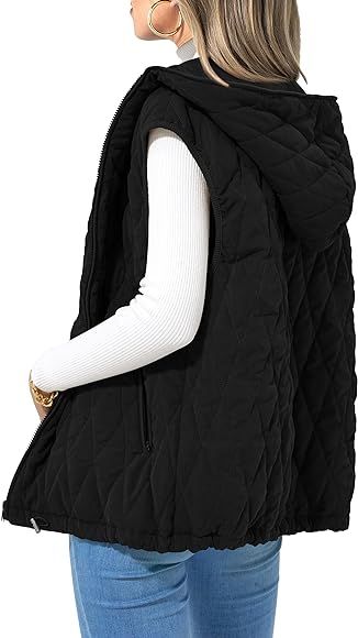 PRETTYGARDEN Women's Fall Quilted Vest Casual Sleeveless Hooded Zip Up Jacket Winter Coat Outerwe... | Amazon (US)