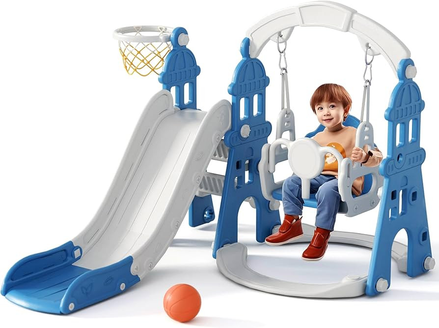 XJD 5-in-1 Toddler Slide and Swing Set, Kids Slide for Toddlers Age 1+, Toddler Outdoor Playset w... | Amazon (US)