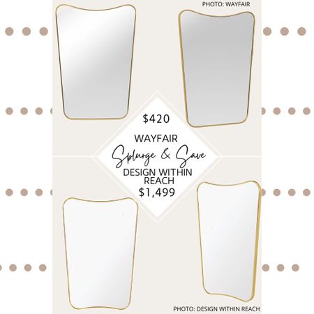 🚨New Find🚨 Design Within Reach’s FA 33 Wall Mirror is an irregularly shaped mirror with curved edges, a thin polished brass frame, and is designed by Gio Ponti. It’s 21 inches wide x 31 inches tall and would look great as a decorative mirror or as a bathroom vanity mirror. 

Wayfair’s Beale Wall Mirror features an irregular shape with a thin profile, metal frame, powder-coated gold finish, and is 20 inches wide by 28 inches tall. It would go well in an eclectic, modern traditional, or transitional style home. #designwithinreach #mantle #leaningmirror #mirror #furniture #eclecticdecor #eclectic #goldmirror #lookforless #highlow #dupe #wayfair #decor #homedecor. Design within reach mirror. Leaning mirror. Mantle mirror. Look for less. Gold mirror. Curved mirror. Minimalist mirror. Irregular mirror. Shield mirror. Design within reach dupe. Wayfair finds. Modern traditional mirrors. Transitional mirrors. Vintage style  mirror. 

#LTKsalealert #LTKhome #LTKFind