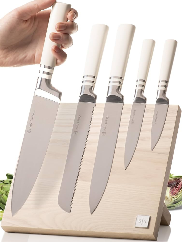 White Knife Set with Magnetic Knife Holder Stand - 6 PC White Magnetic Knife Set Includes White H... | Amazon (US)