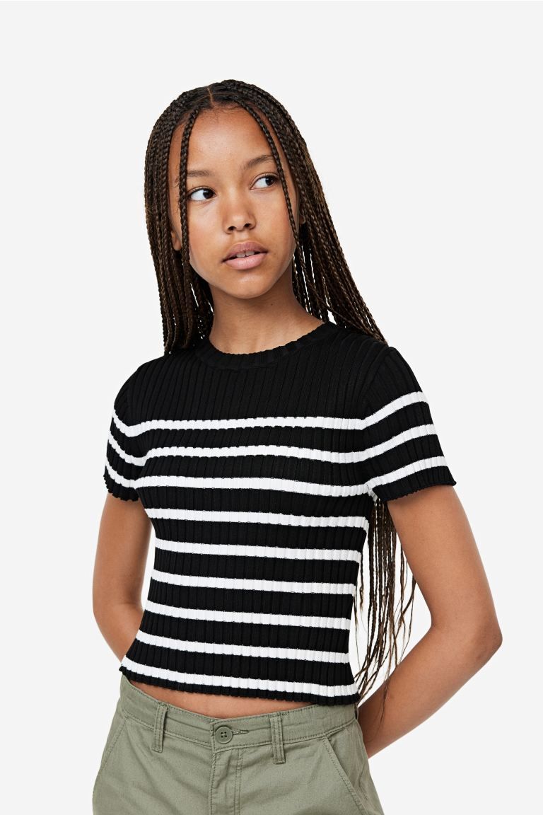 Rib-knit Top - Black/striped - Kids | H&M US | H&M (US + CA)