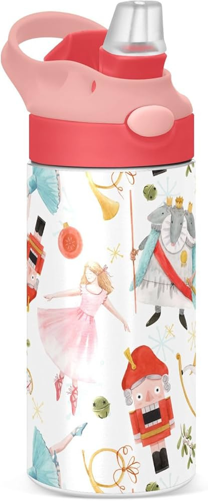 ALAZA Christmas Nutcracker Ballerina Princess Kids Water Bottles with Lids Straw Insulated Stainl... | Amazon (US)
