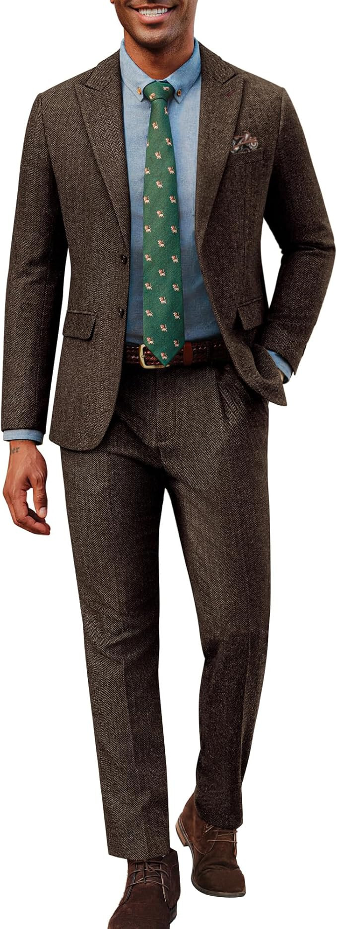 PJ PAUL JONES Mens 2 Piece Suit Vintage Herringbone Tweed Suits 2 Button Peak Lapel Blazer Pants ... | Amazon (US)