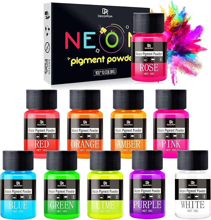 Amazon.com: Neon Pigment Powder - 10 Colors Fluorescent Mica Powder for Epoxy Resin, Nail Art, Tu... | Amazon (US)