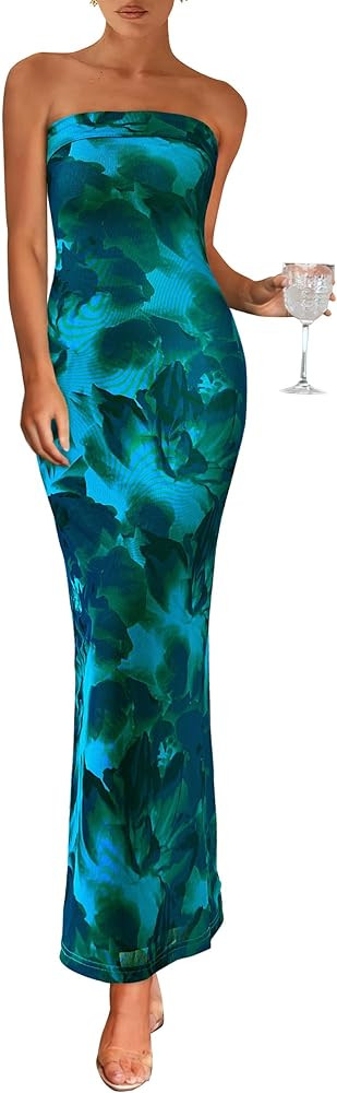 PRETTYGARDEN Womens Summer Printed Tube Maxi Dress Strapless Bodycon Sleeveless Long Beach Vacati... | Amazon (US)