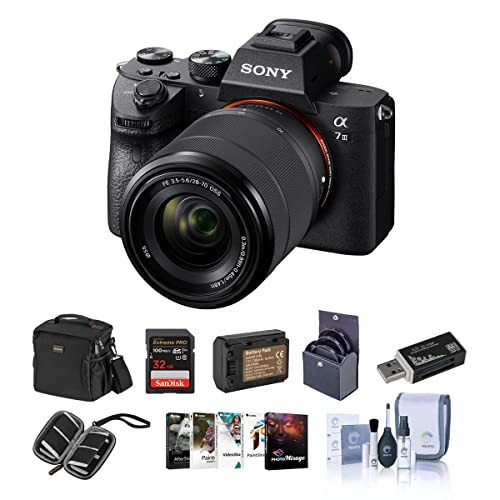 Sony Alpha a7 III 24MP UHD 4K Mirrorless Camera with 28-70mm Lens - Bundle 32GB SDHC U3 Card, Camera Case, 55mm Filter Kit, Spare Battery, Cleaning Kit, Memory wallet, Card Reader, PC Software Package | Amazon (US)