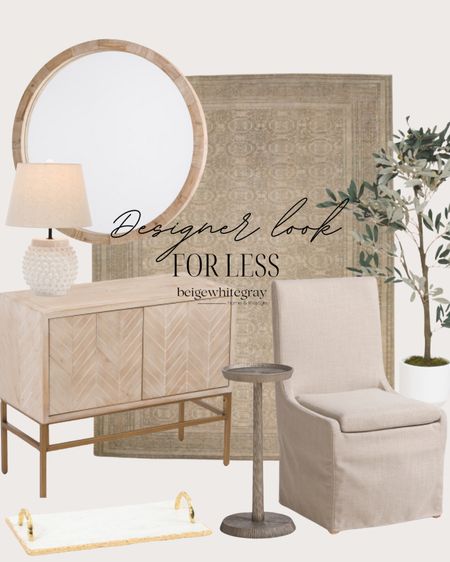 Designer look for less at tj maxx. This cabinet, mirror and lamp combo is so good! The rug comes in a 8x10 and the upholstered chair is beautiful. I’m always a big fan of olive trees for a room corner..

#LTKHome #LTKStyleTip #LTKFindsUnder100