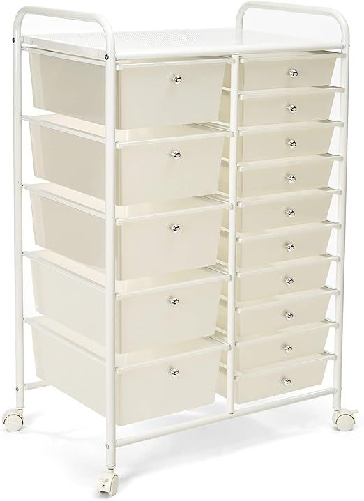 Seville Classics 15-Drawer Multipurpose Mobile Rolling Utility Storage Organizer Cart, White | Amazon (US)
