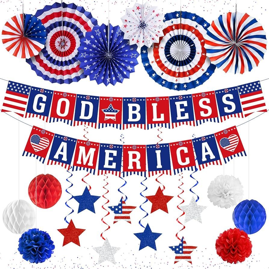 Memorial Day Decorations, Patriotic Party Decorations for The Home, Red White and Blue Paper Fans... | Amazon (US)