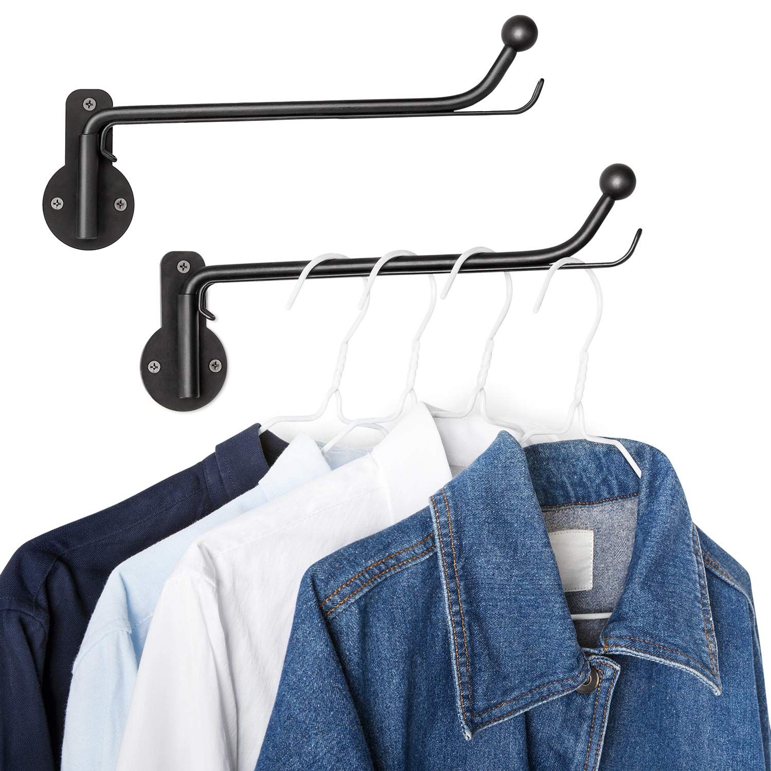 Mkono Wall Mounted Clothes Hanger with Swing Arm Holder Valet Hook Metal Hanging Drying Rack Space S | Amazon (US)