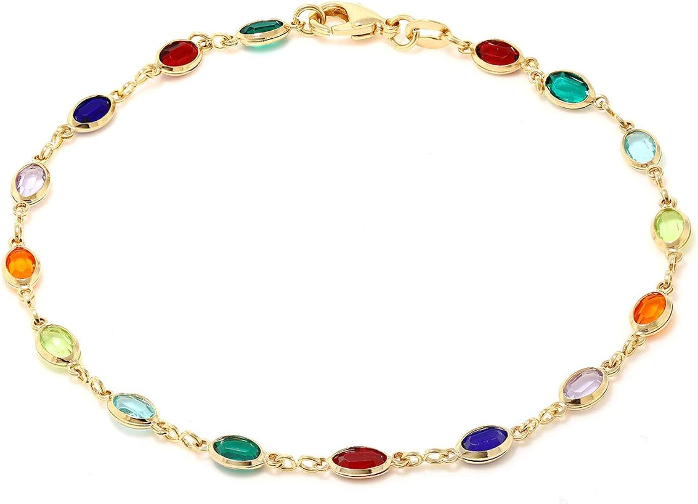 Gem Stone King 10 Inch Multi-Color Crystal and Gold Plated Brass Anklet Bracelet for Women | Amazon (US)