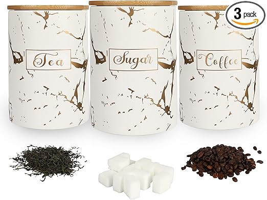 White Kitchen Ceramic Canister Sets - Airtight Set of 3 Coffee Sugar Tea Storage Containers Pots ... | Amazon (US)