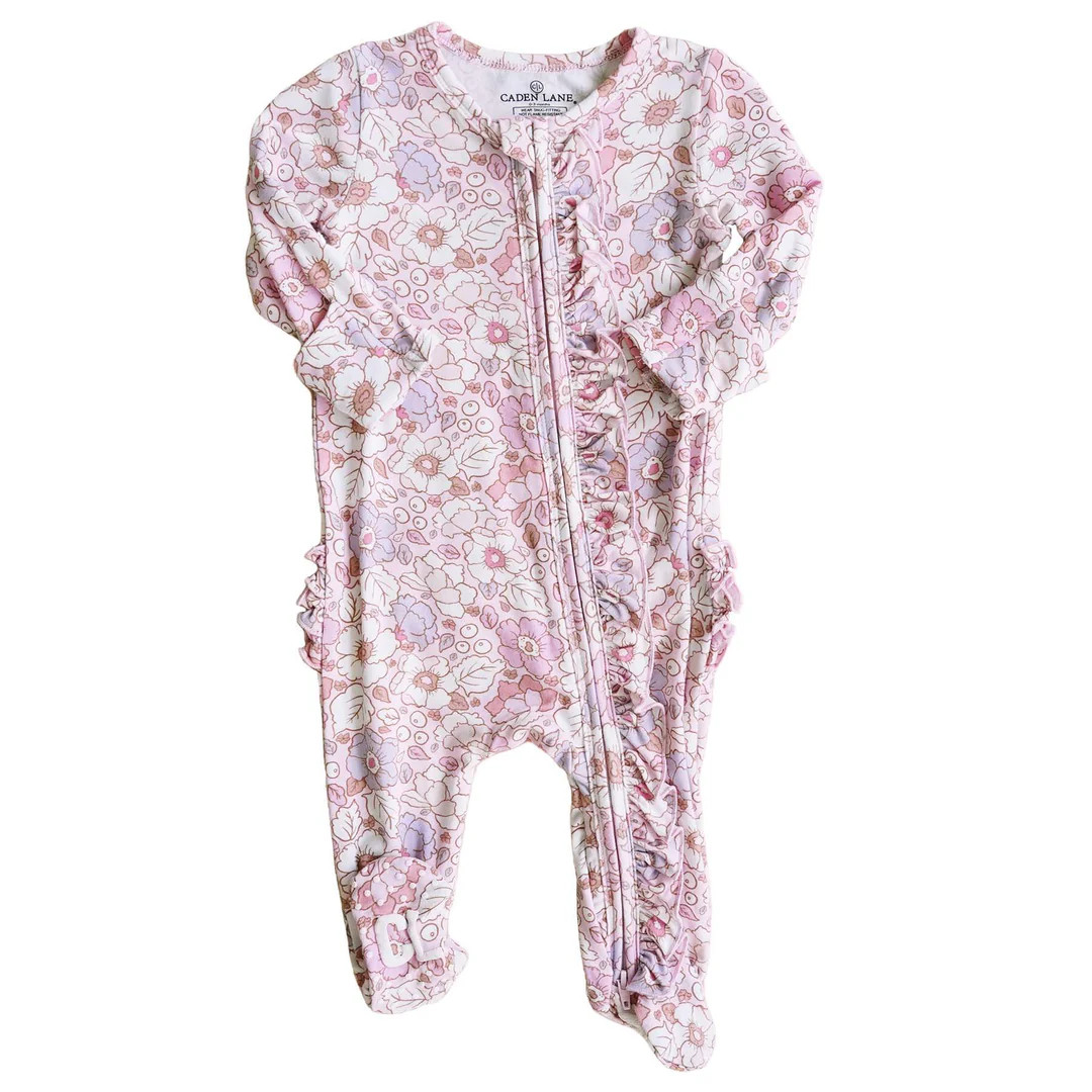 Penelope's Poppies Ruffle Zipper Footie | Caden Lane