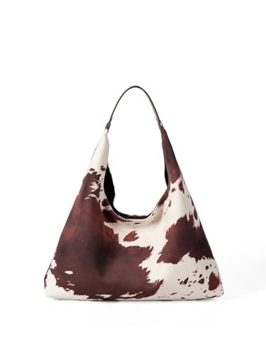 Hibilog Cow-Print Shoulder Bag for Women, Large Capacity Underarm Top handle Purse, Slouchy Hobo Bag for Commute Shopping | Amazon (US)