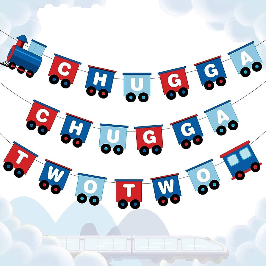 Funmemoir Chugga Chugga Two Two Banner, Train Happy Birthday Garland, Choo Choo Im Two Party Supp... | Amazon (UK)