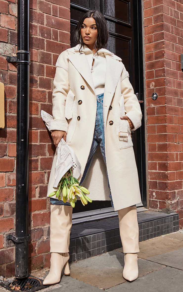 Cream Beige PU Borg Reversible Trench Coat | Pretty Little Thing (Australia & New Zealand)