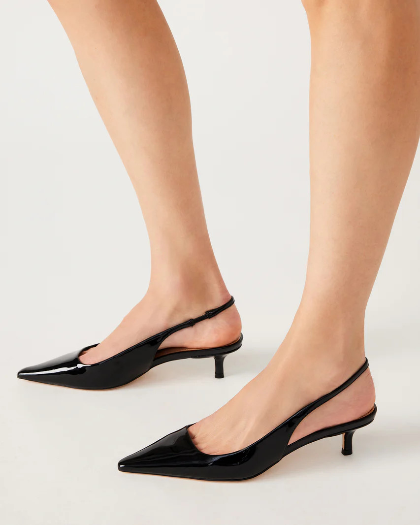 KARI Black Patent Slingback Point Toe Kitten Heel | Women's Heels | Steve Madden (US)
