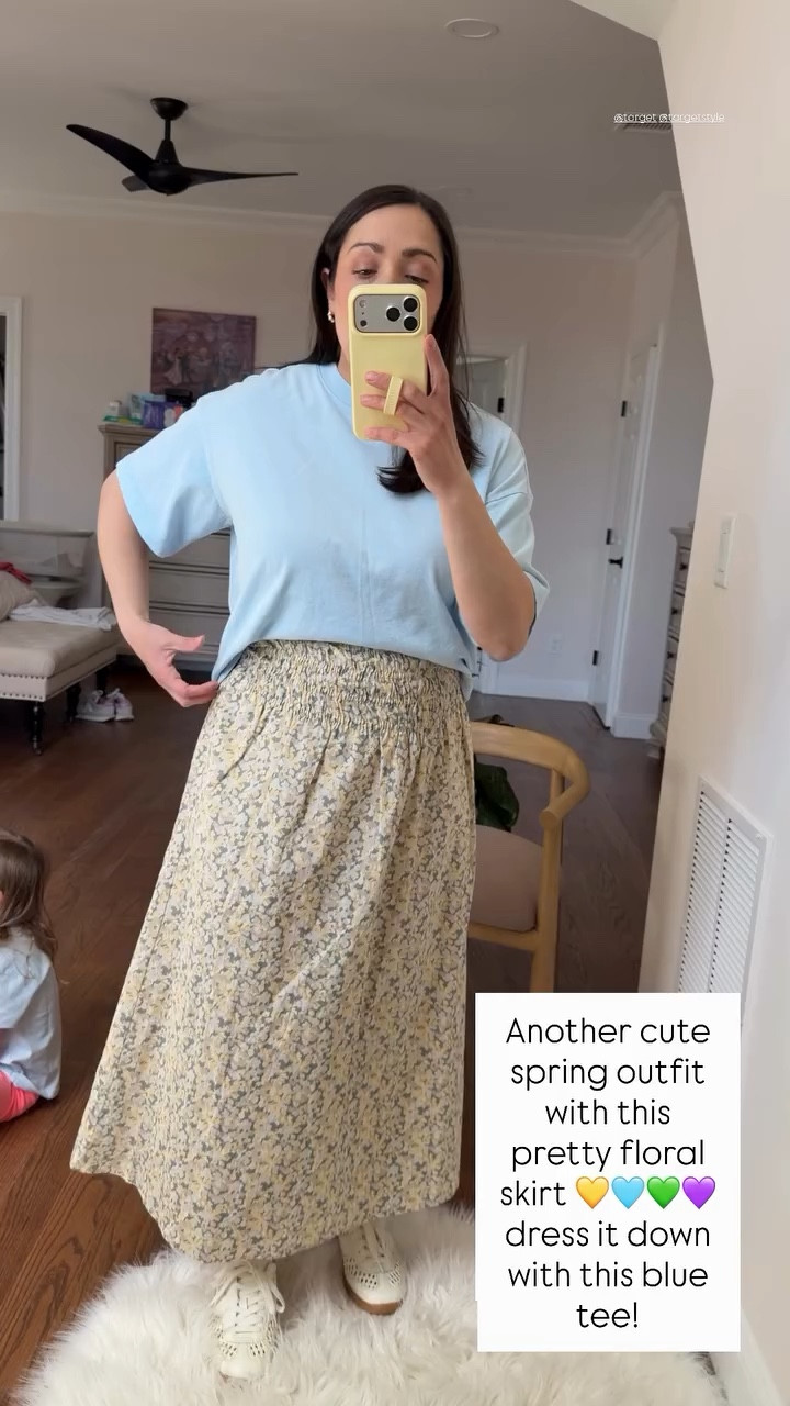 @target @targetstyle  Another cute spring outfit with this pretty floral skirt 💛🩵💚💜dress it down with this blue tee!
