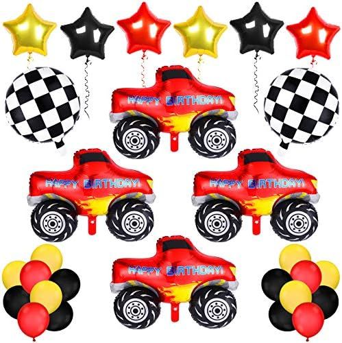 24 Pieces Monster Truck Birthday Party Supplies Monster Truck Mosaic Race Star Colorful Mylar Foi... | Amazon (US)