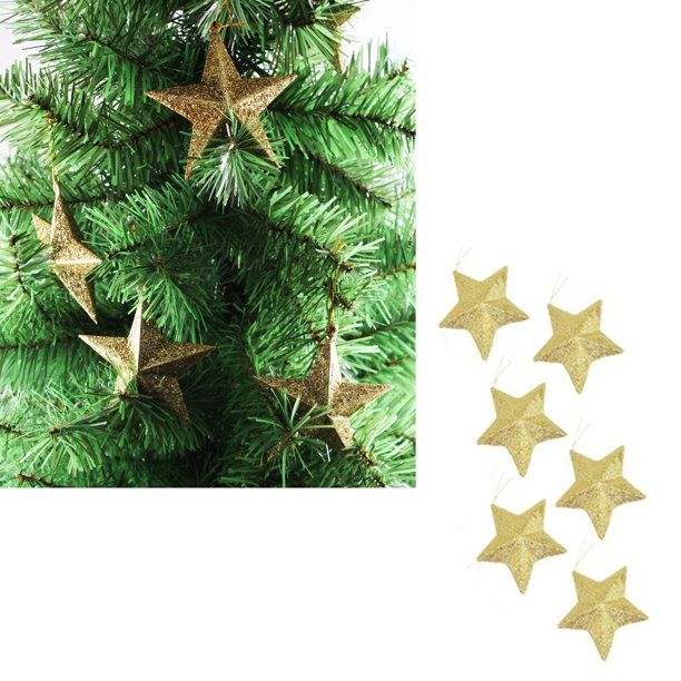 Dreamlike 3.5" Christmas Tree Hanging Gold Glitter Star Decorations Ornaments, Pack of 6 | Walmart (US)
