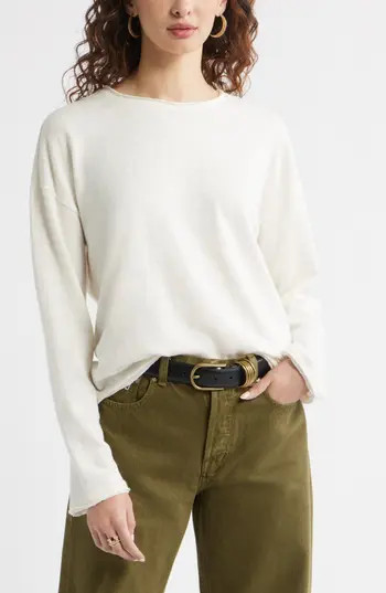 Treasure & Bond Roll Crewneck Boxy Long Sleeve Cotton Blend Top in Ivory Egret at Nordstrom Rack, Size Large | Nordstrom Rack