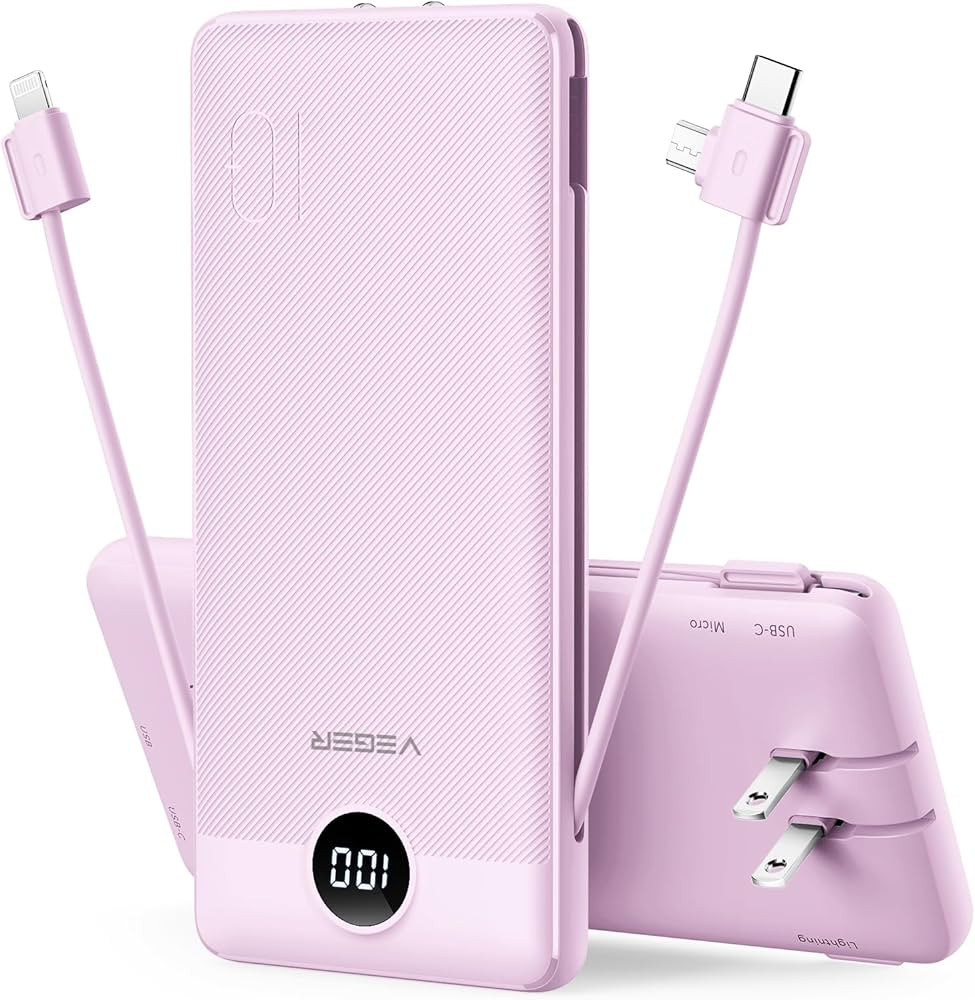 VEGER Portable Charger for iPhone Built in Cables Fast Charging USB C Slim 10000 Power Bank, Wall... | Amazon (US)