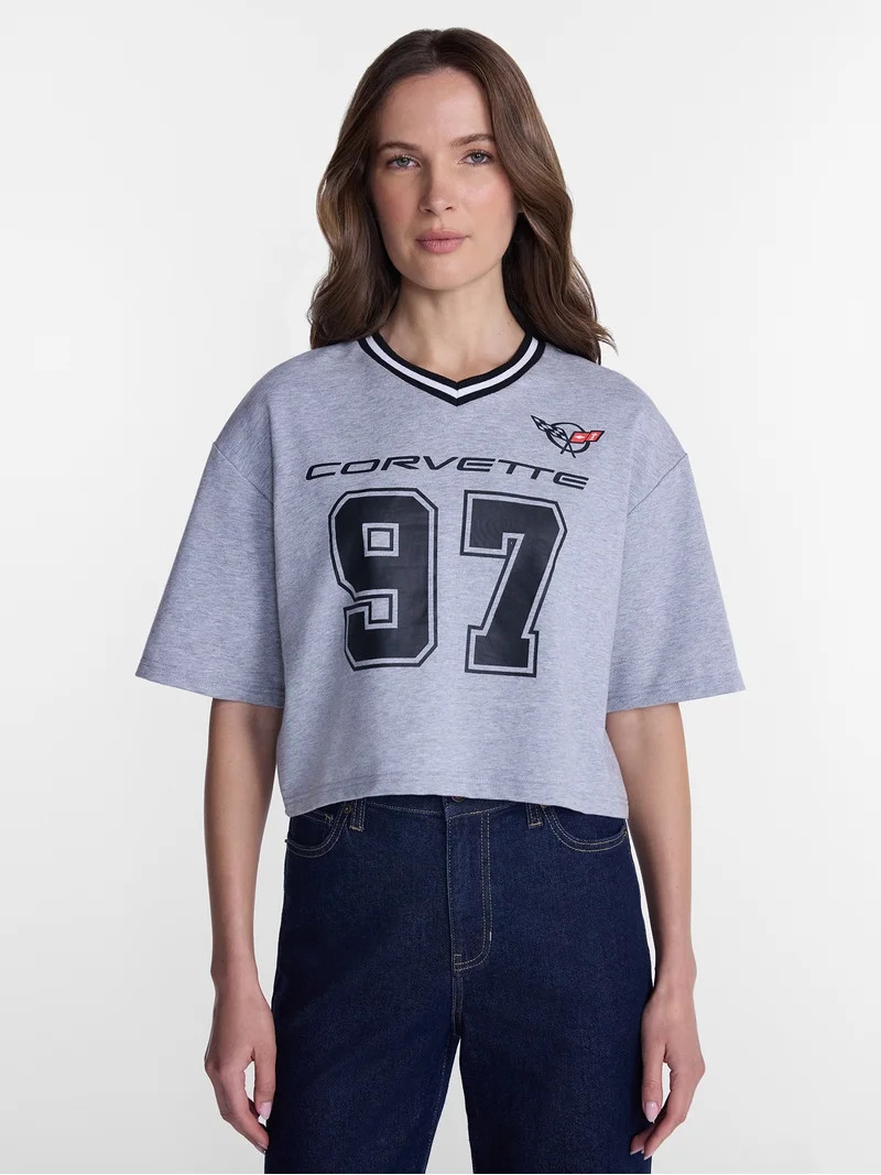 Corvette Women's French Terry Varsity Graphic Tee with Short Sleeves, Sizes XXS-XXL | Walmart (US)