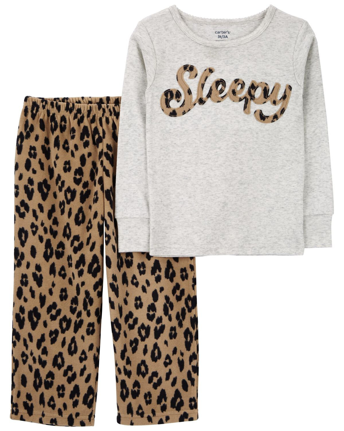 Grey/Brown Toddler 2-Piece Leopard Fleece Pajamas | carters.com | Carter's