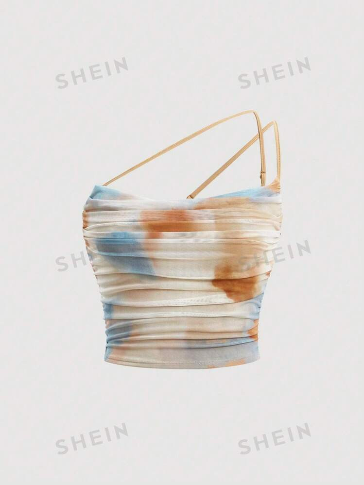 SHEIN MOD Tie Dye Ruched One Shoulder Asymmetric Strap Summer Crop Top | SHEIN USA | SHEIN