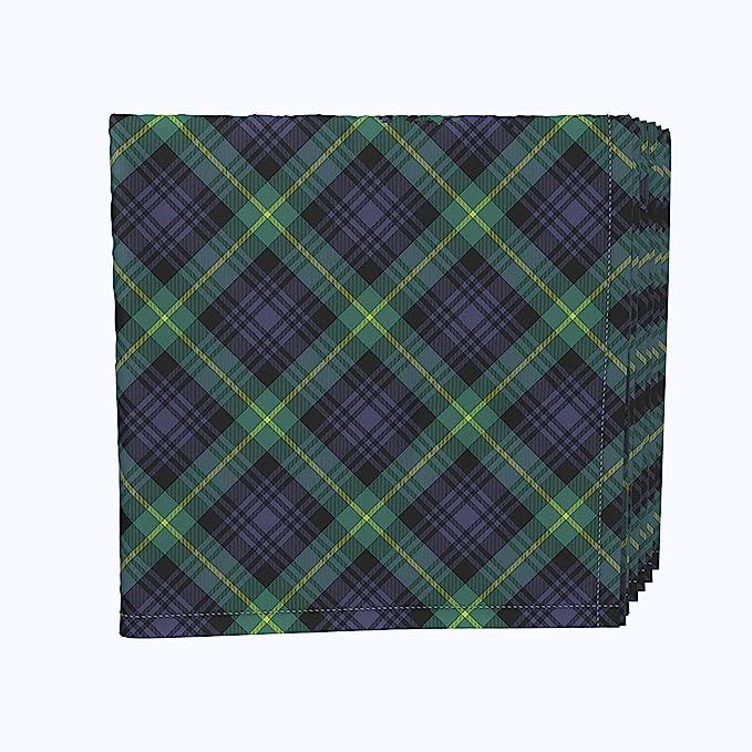 Napkin Set, 100% Polyester, Set of 12, 18x18, Blue & Green Tartan Plaid | Amazon (US)