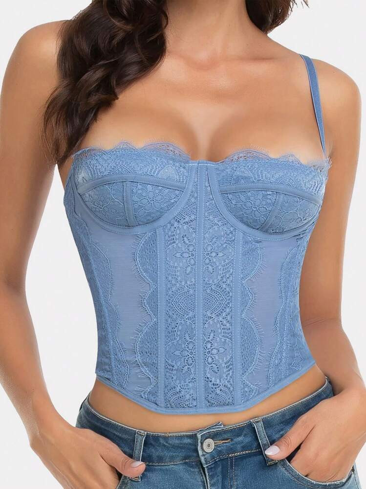 Dusty Blue Corset Top  | SHEIN