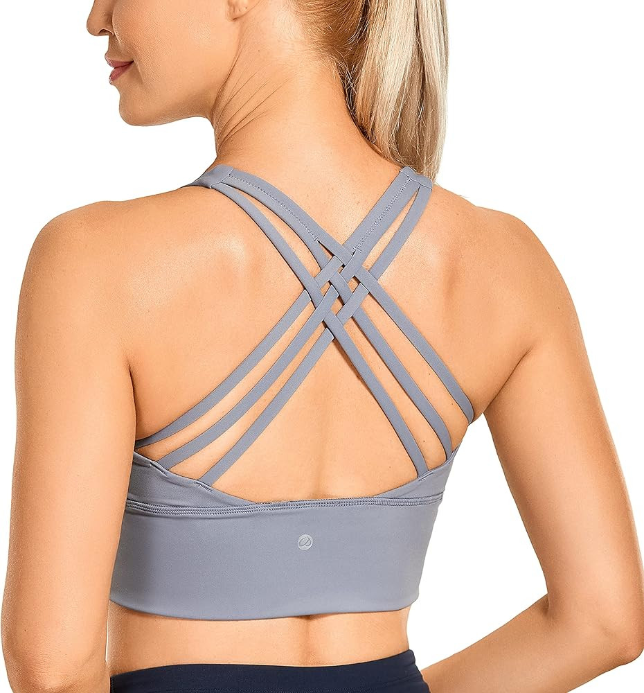 CRZ YOGA Strappy Longline Sports Bras for Women - Wirefree Padded Criss Cross Yoga Bras Cropped Tank | Amazon (US)