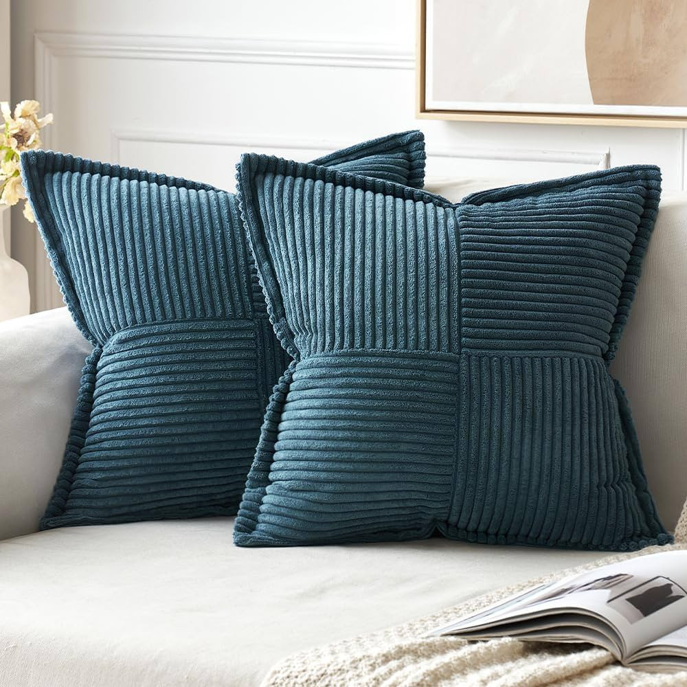 MIULEE Blue Corduroy Pillow Covers 20x20 inch with Splicing Set of 2 Super Soft Boho Striped Pill... | Amazon (US)