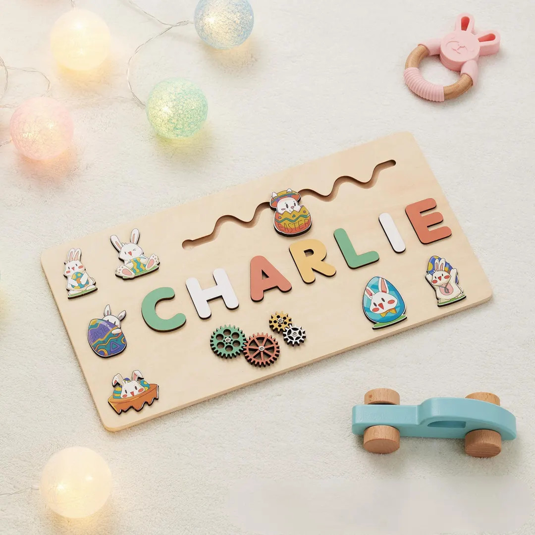 Personalized Easter Name Puzzle Bunny Wooden Puzzle Custom Baby Name Sign Easter Basket Gift Todd... | Etsy (US)