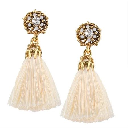 DSstyles Jewel-encrusted Women Earrings Fashion Rhinestone Long Dangle Tassel Ear Drop Beige | Walmart (US)