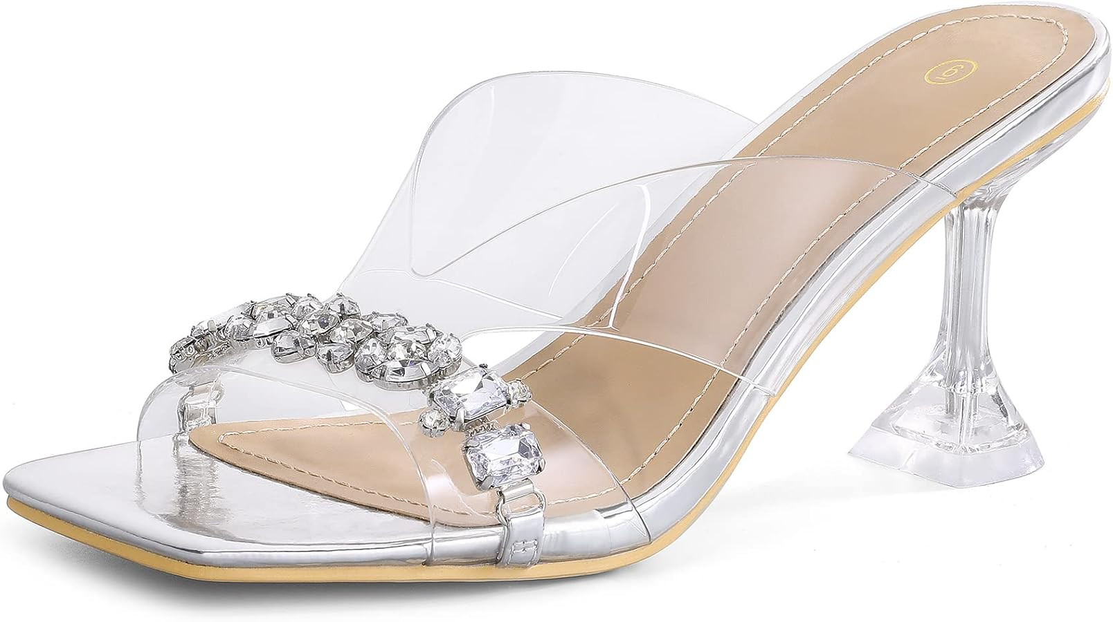 mysoft Women's Clear Heeled Sandals Square Toe Transparent Stiletto Mules Open Toe Slip on Dress ... | Amazon (US)