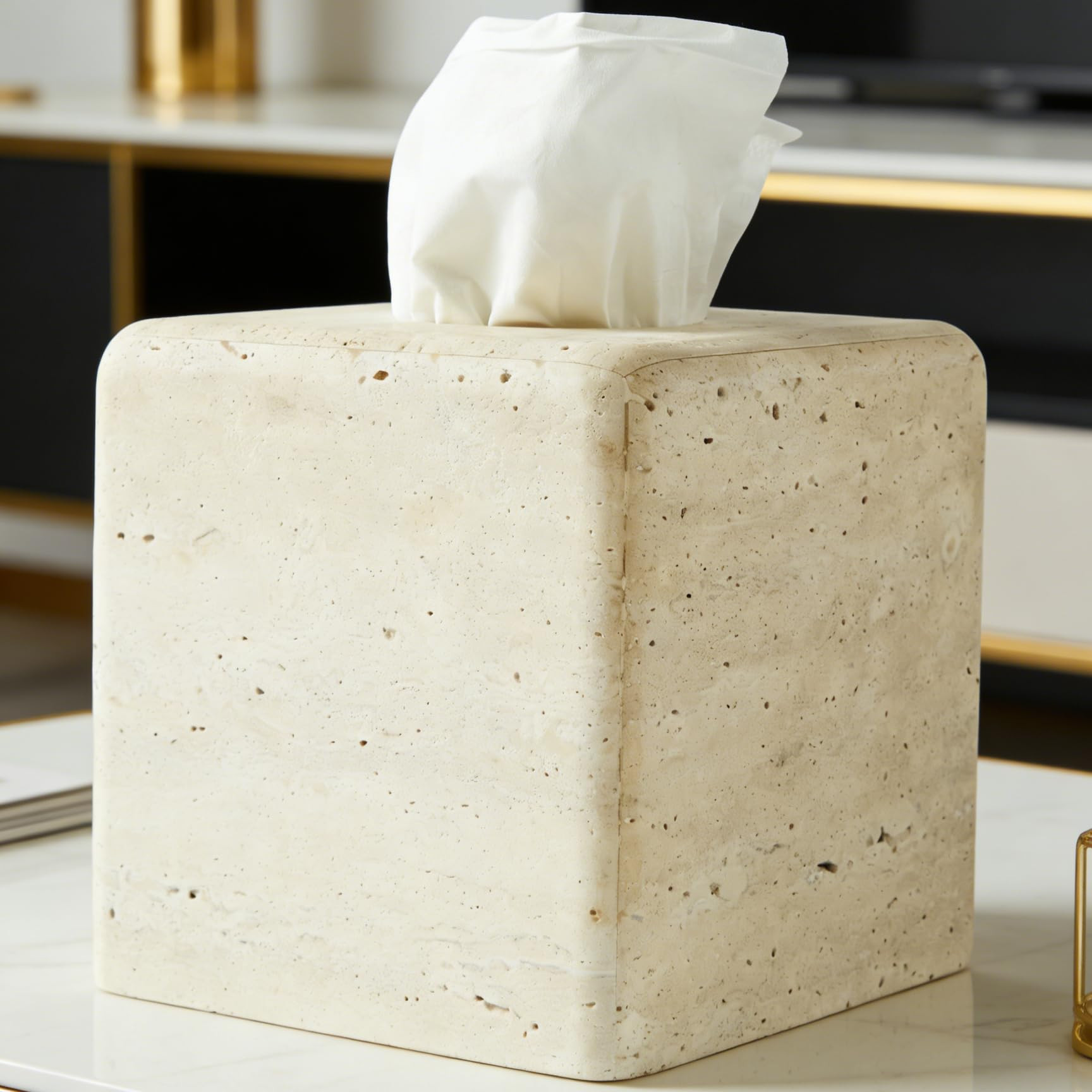 Travertine Tissue Box Cover, 8.81LBS Heavy Duty Nature Stone Tissue Box Holder, Modern Light Beig... | Amazon (US)