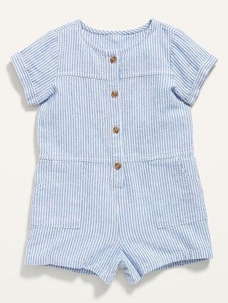 Striped Linen-Blend Button-Front Romper for Baby | Old Navy (US)