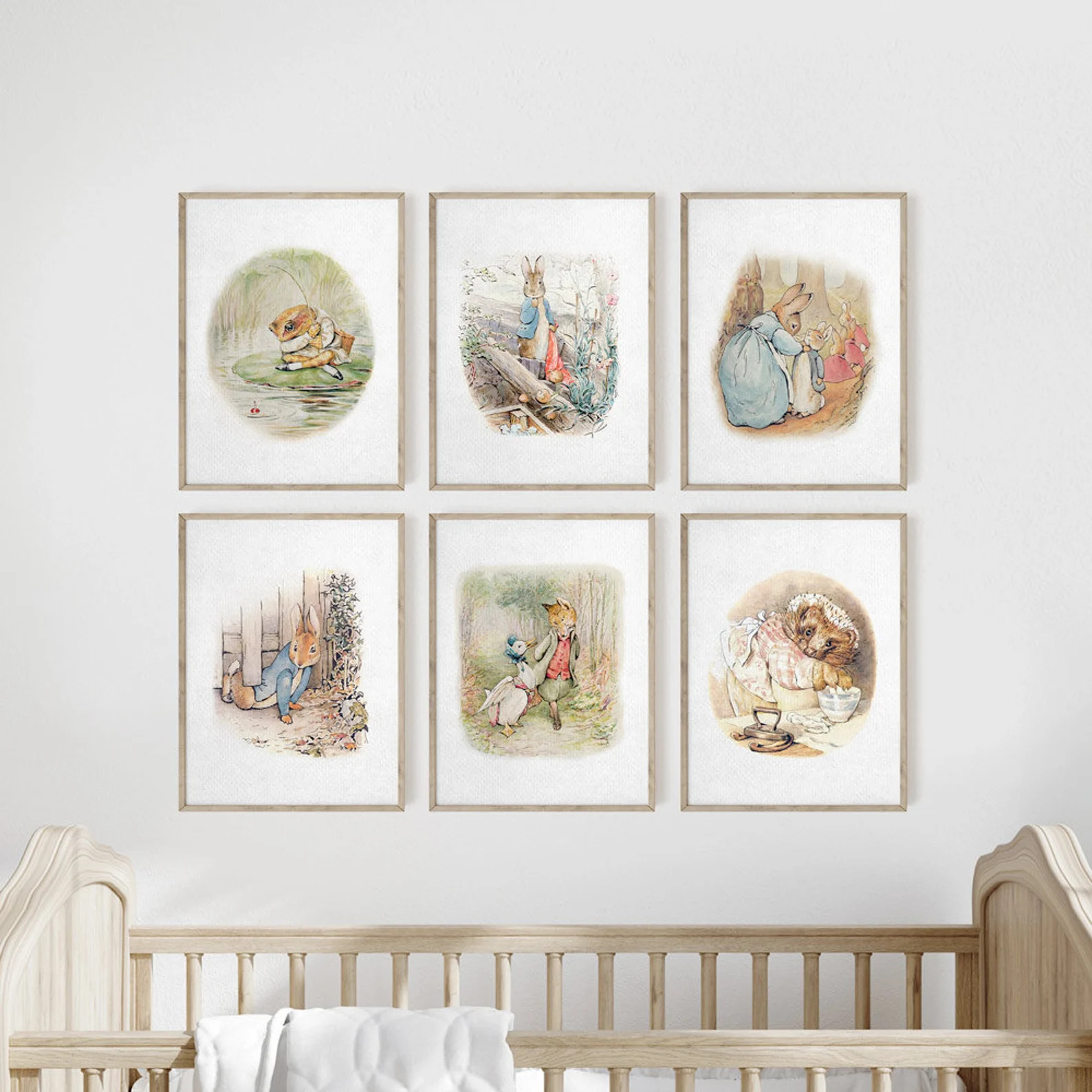 Set of 6 Classic Beatrix Potter Prints, Peter Rabbit, Vintage Bunny Nursery Wall Art, Neutral Art... | Etsy (US)