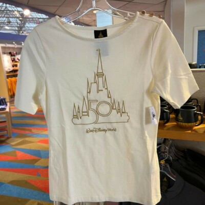 NEW DISNEY WORLD 50TH ANNIVERSARY GOLD EMBROIDERED CASTLE LUXE LOGO TEE SHIRT M | eBay US