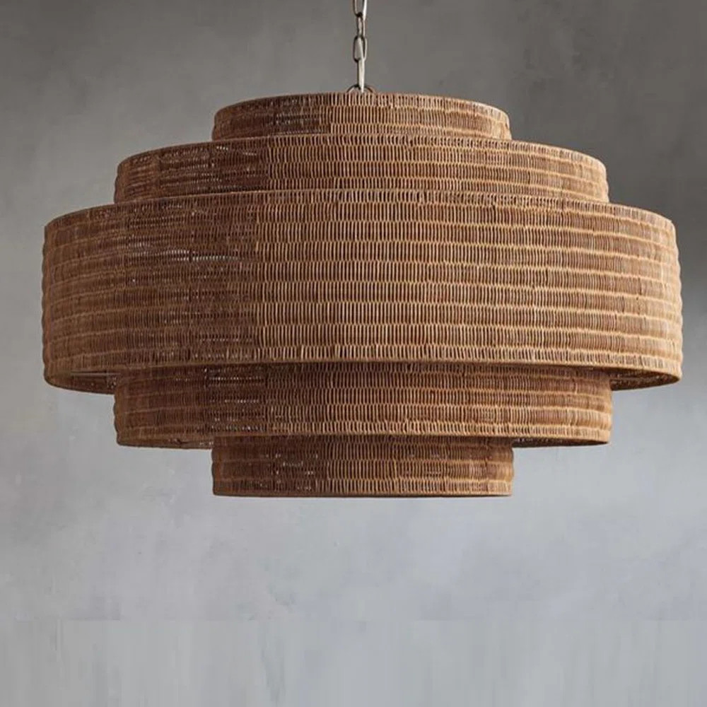 Eastern 5 Tiers Adjustable Height Chandelier Light With Rattan Sepia Shade | Wayfair North America