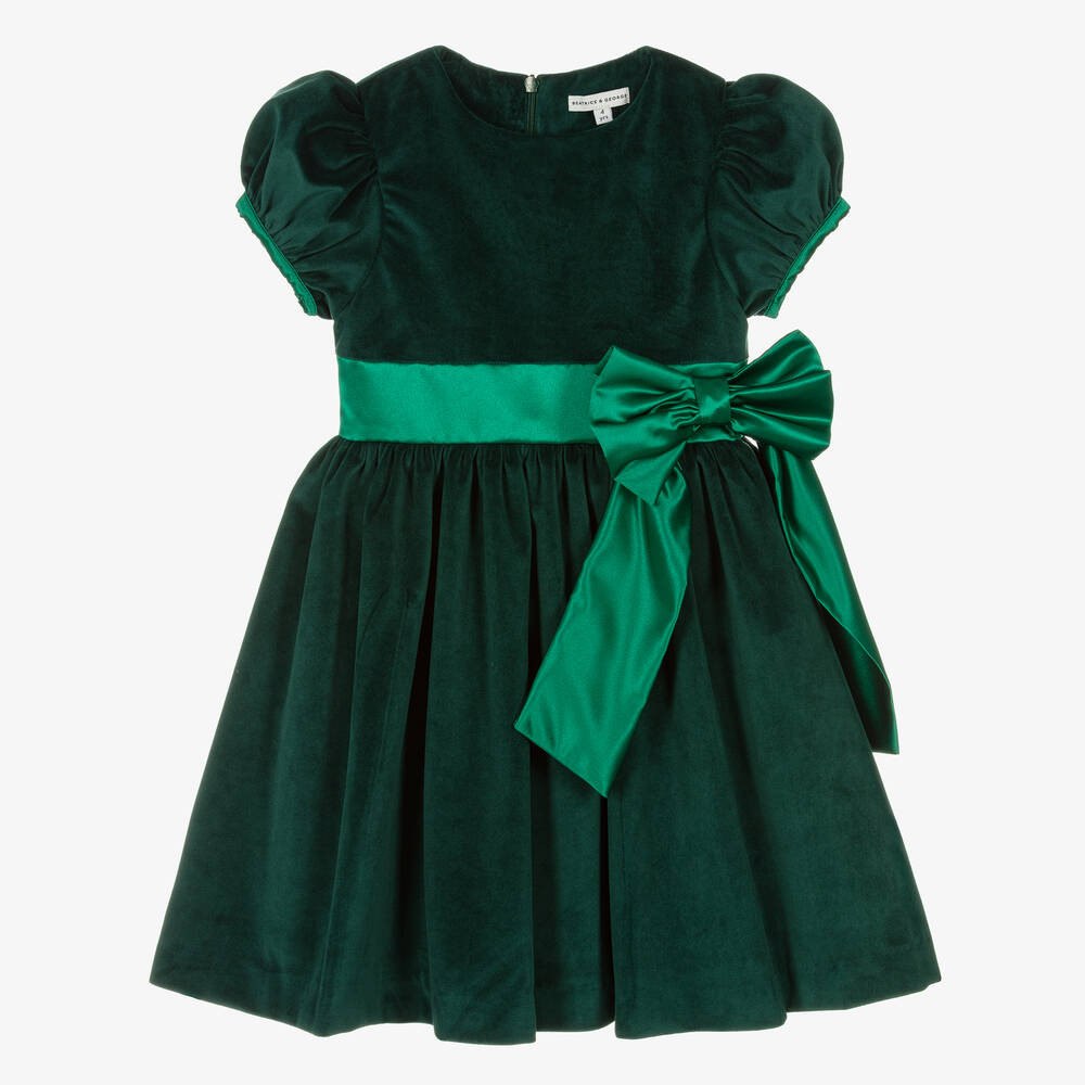 Girls Green Velvet Dress | Childrensalon